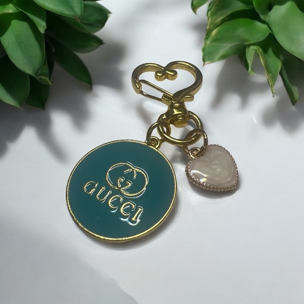 Teal and Gold Keychain with Heart Charm